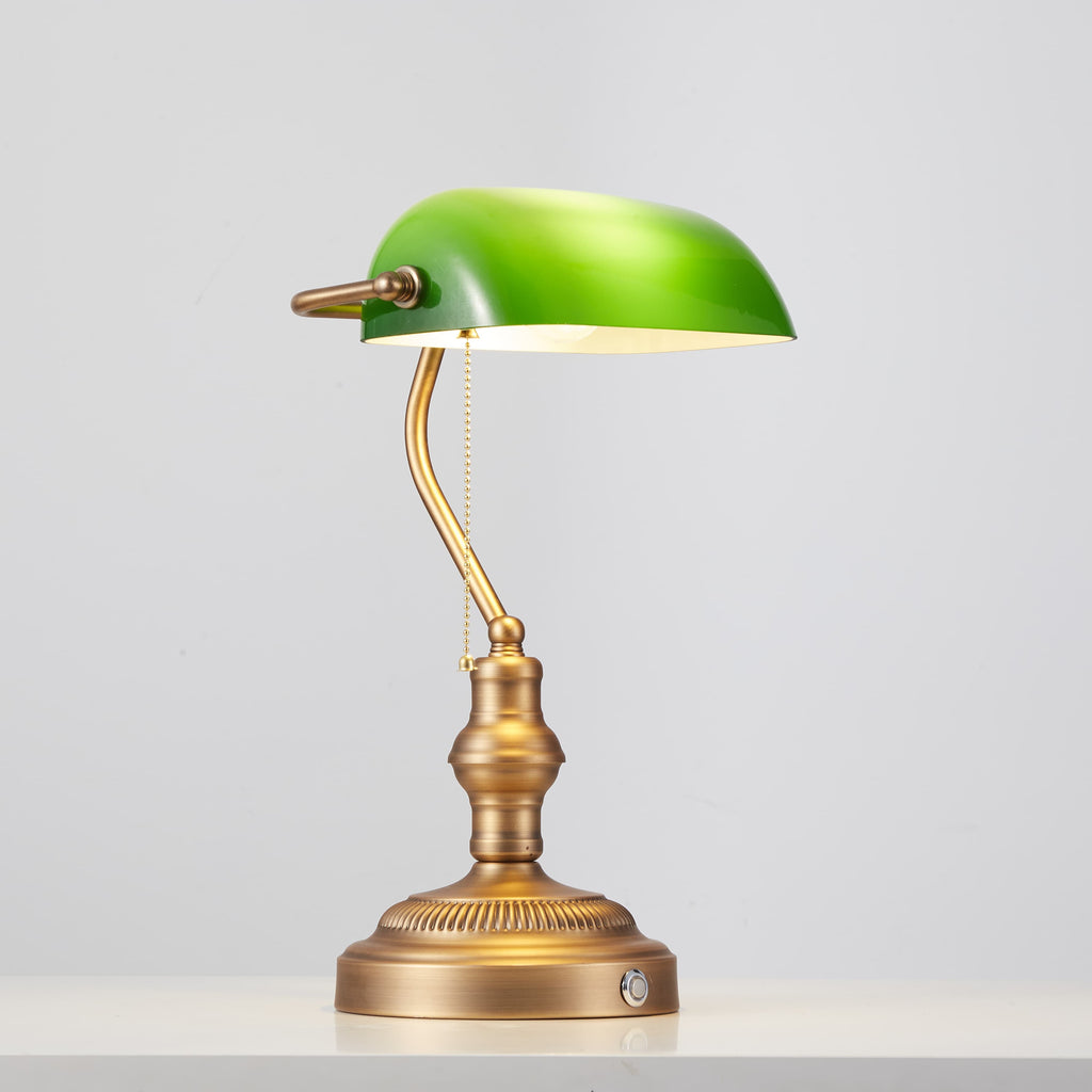Cordless Green Glass Banker's Lamp - Brown Bronze