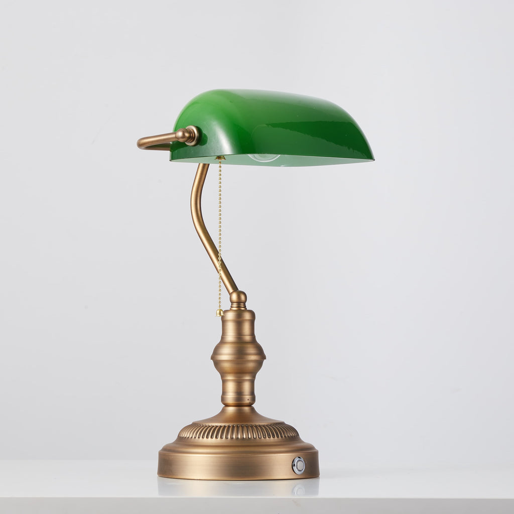 Cordless Green Glass Banker's Lamp - Brown Bronze