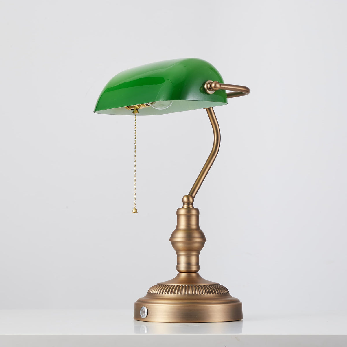 Cordless Green Glass Banker's Lamp - Brown Bronze