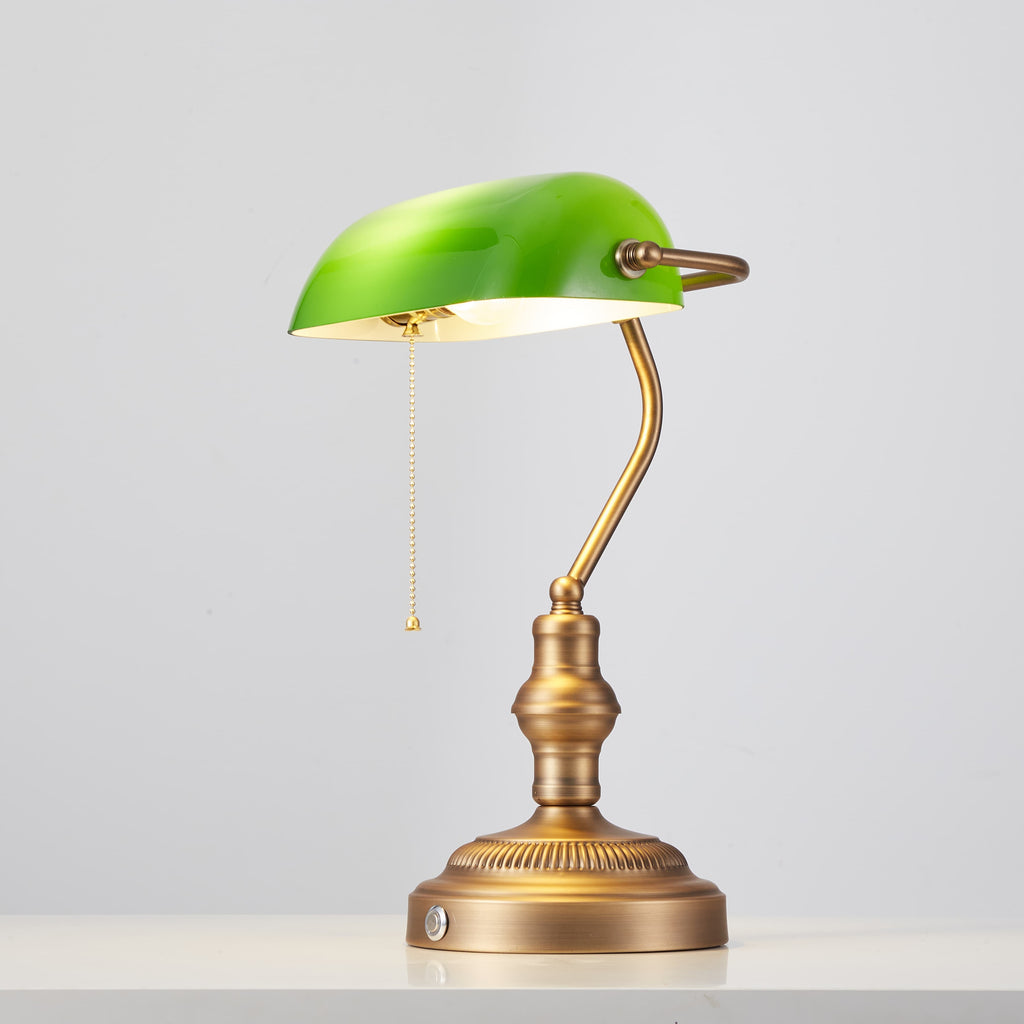 Cordless Green Glass Banker's Lamp - Brown Bronze