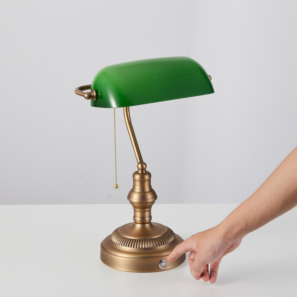 Cordless Green Glass Banker's Lamp - Brown Bronze