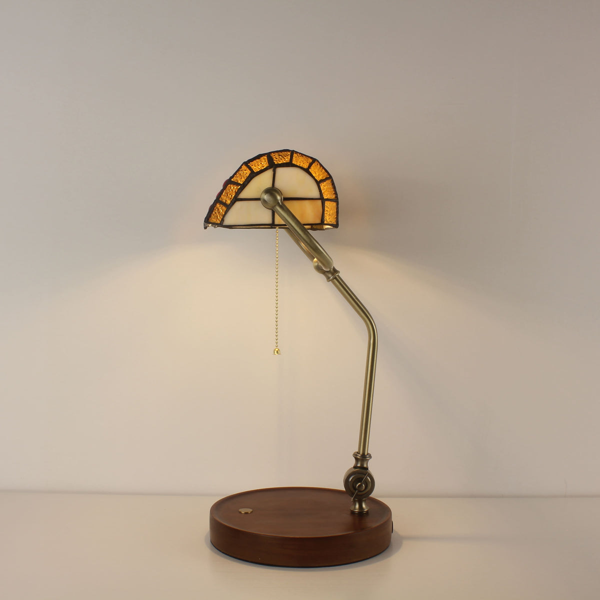 Cordless Tiffany-Style Banker Desk Lamp with Grape Stained Glass Shade
