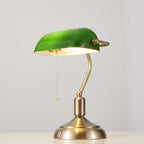 Cordless Banker Desk Lamp with Green Glass Shade
