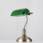 Cordless Banker Desk Lamp with Green Glass Shade