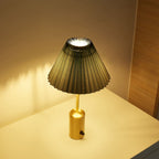Brass Retro Cordless Table Lamp with Pleated Shade
