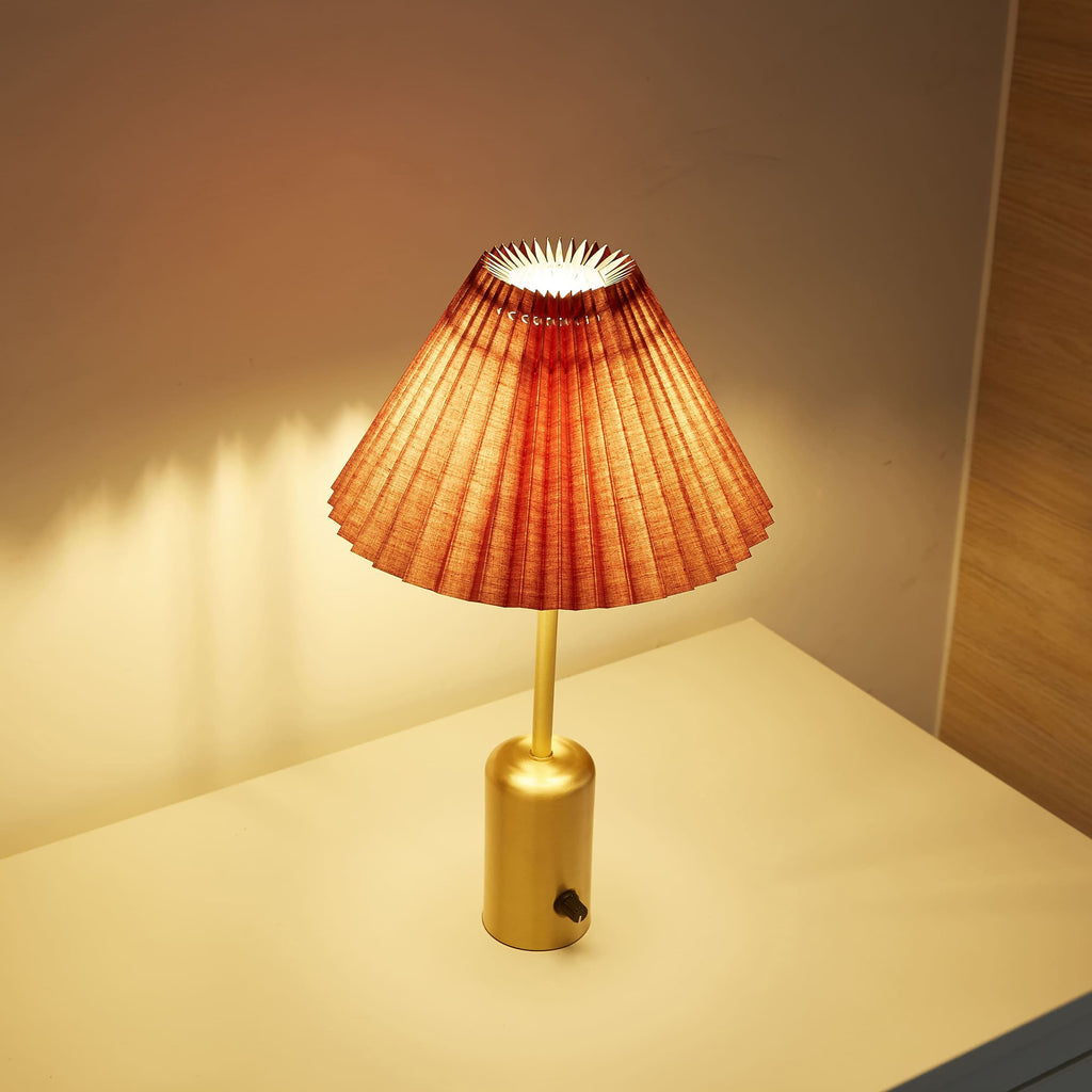 Brass Retro Cordless Table Lamp with Pleated Shade