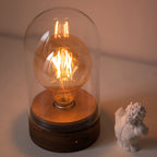 Cordless Glass Cloche Edison Table Lamp with Walnut Base for Bar & Restaurant
