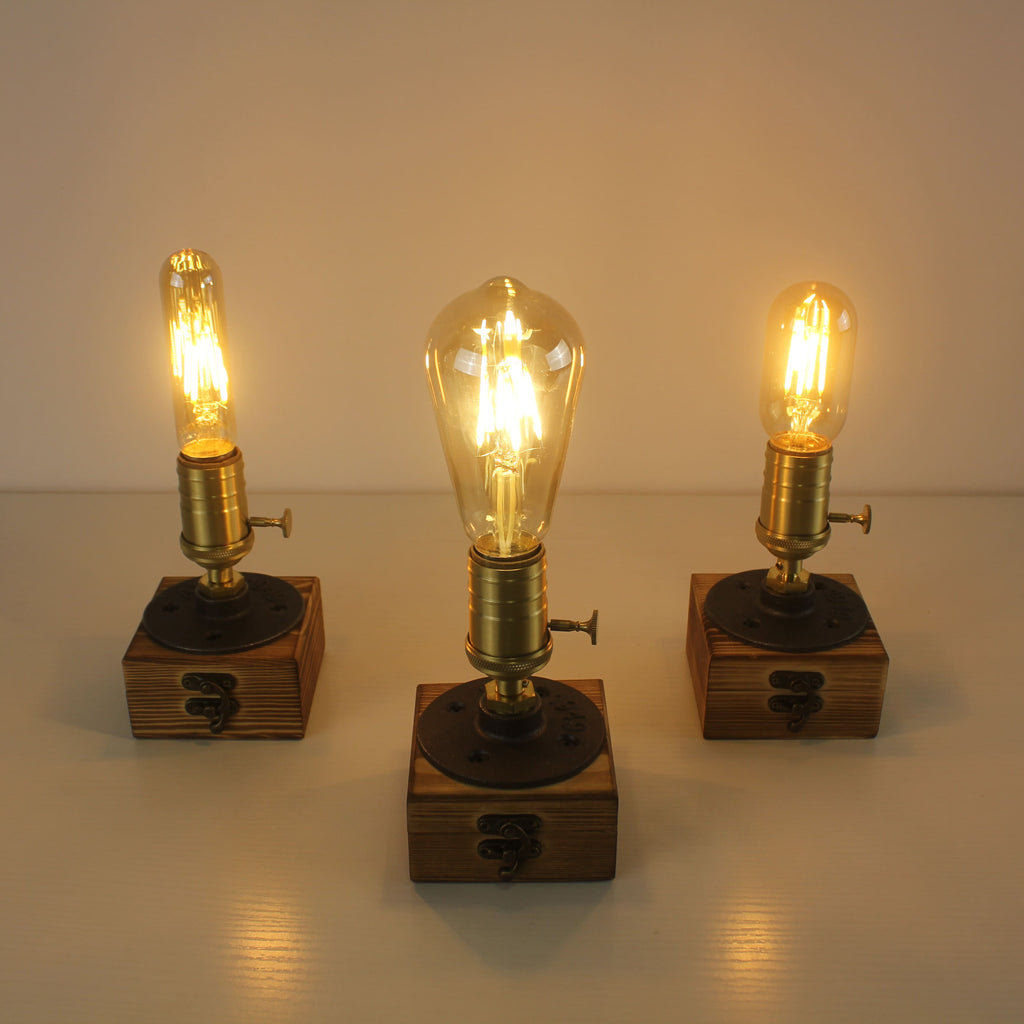 Farmhouse Cordless Wooden Edison Table Lamp for Bar & Restaurant