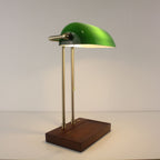 Cordless Green Glass Desk Lamp with Wooden Tray Base