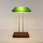 Cordless Green Glass Desk Lamp with Wooden Tray Base