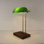 Cordless Green Glass Desk Lamp with Wooden Tray Base