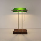 Cordless Green Glass Desk Lamp with Wooden Tray Base
