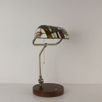 Cordless Tiffany-Style Banker Desk Lamp with Grape Stained Glass Shade