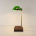 Cordless Green Glass Desk Lamp with Wooden Tray Base