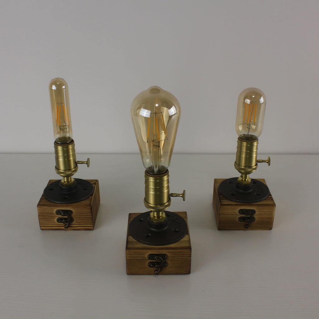 Farmhouse Cordless Wooden Edison Table Lamp for Bar & Restaurant