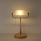 Cordless White Banker Desk Lamp with Wooden Tray Base