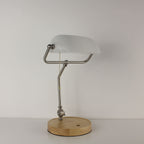 Cordless White Banker Desk Lamp with Wooden Tray Base
