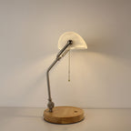 Cordless White Banker Desk Lamp with Wooden Tray Base
