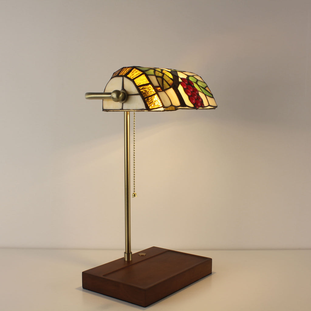 Cordless Tiffany-Style Banker Lamp with Grape Shade
