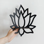 Black Wooden Lotus Corner Wall Shelf