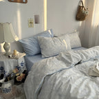 Blue Floral Line Art Bedding Duvet Cover Set