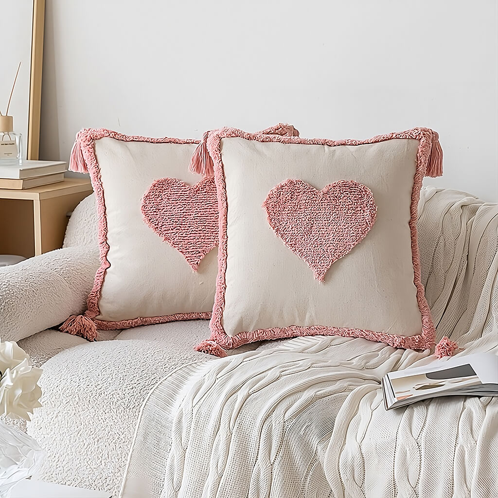 Blush Heart Tufted Throw Pillow Cover