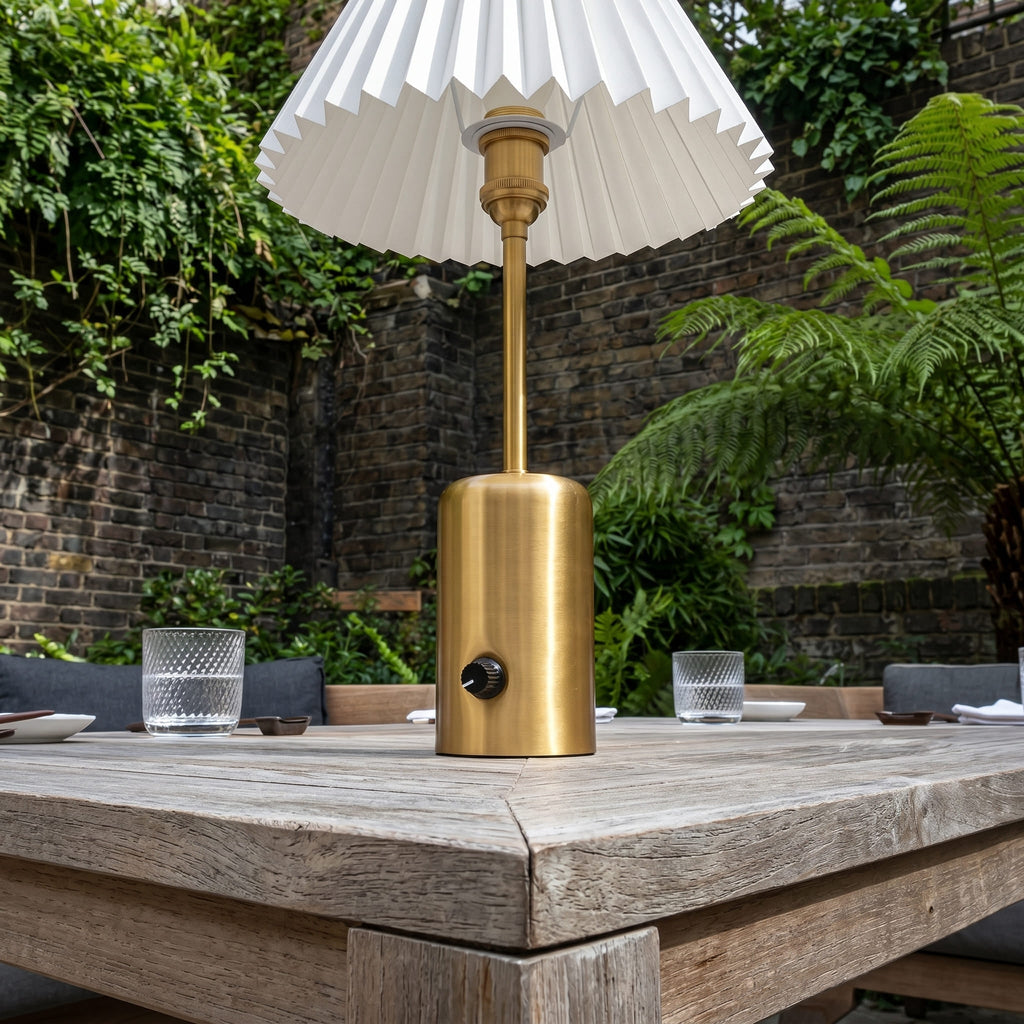 Brass Retro Cordless Table Lamp with Pleated Shade