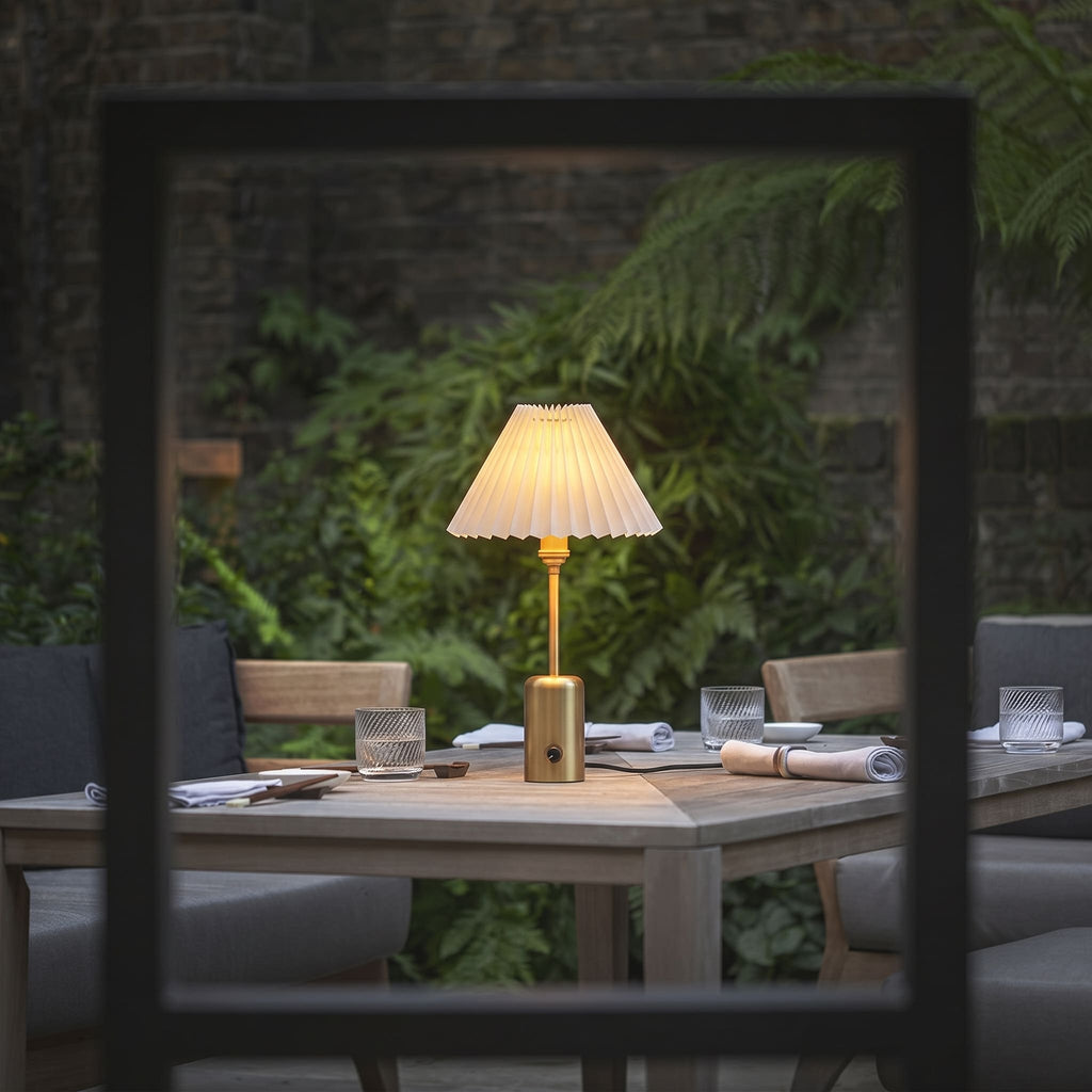 Brass Retro Cordless Table Lamp with Pleated Shade