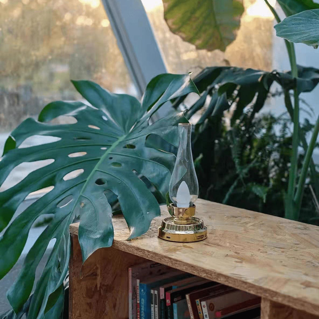 Cordless Brass Oil-Style LED Lantern