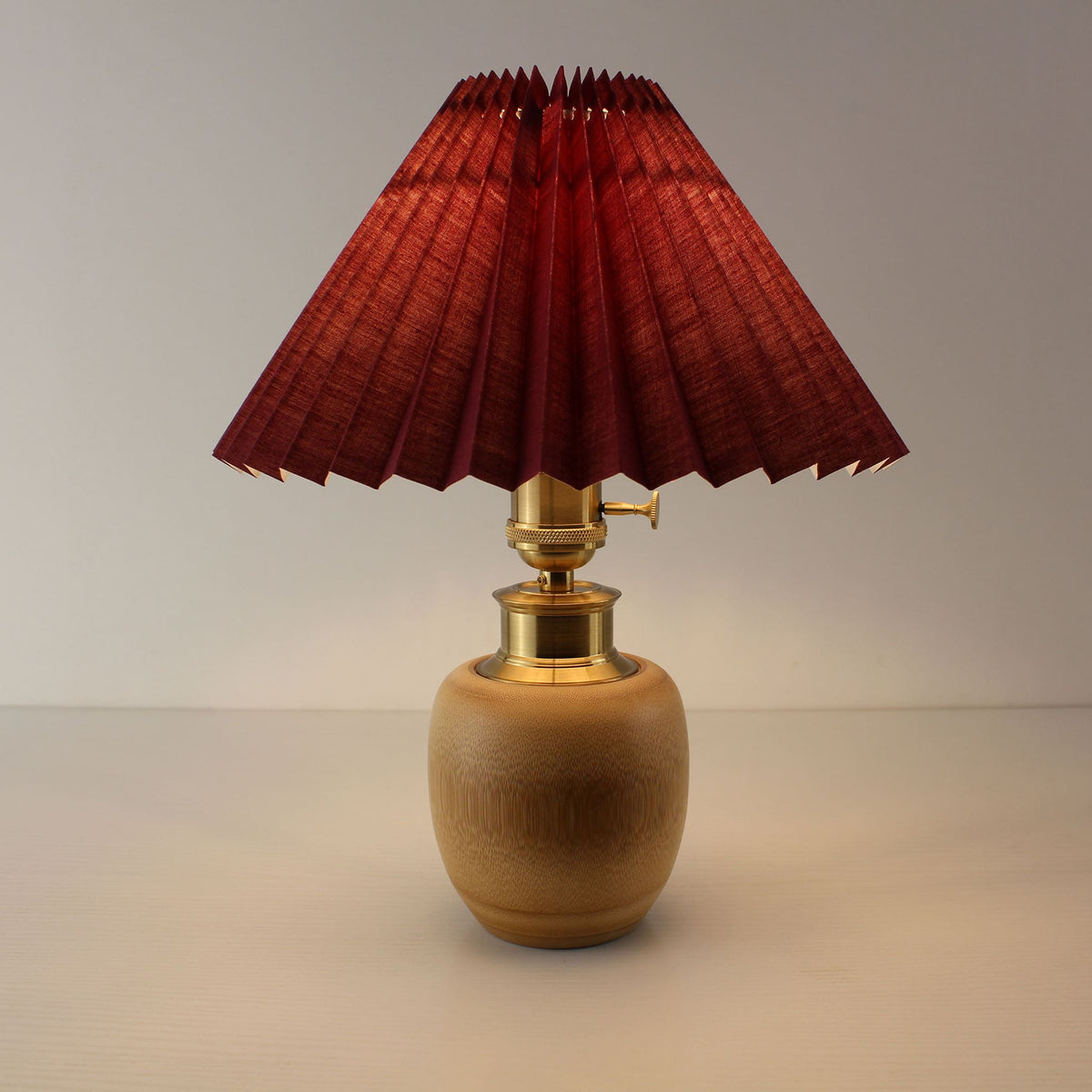 Vintage Cordless Bamboo Jar Table Lamp with Pleated Shade