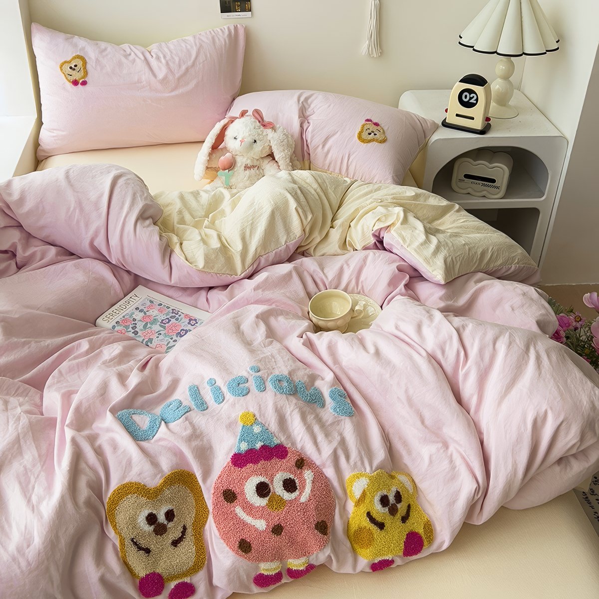 Cartoon Embroidered Toast Bread Bedding Set