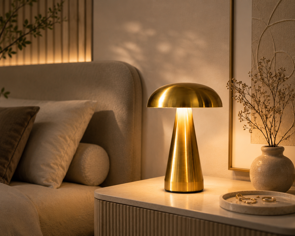HushGlow — Metal Mushroom Touch Lamp