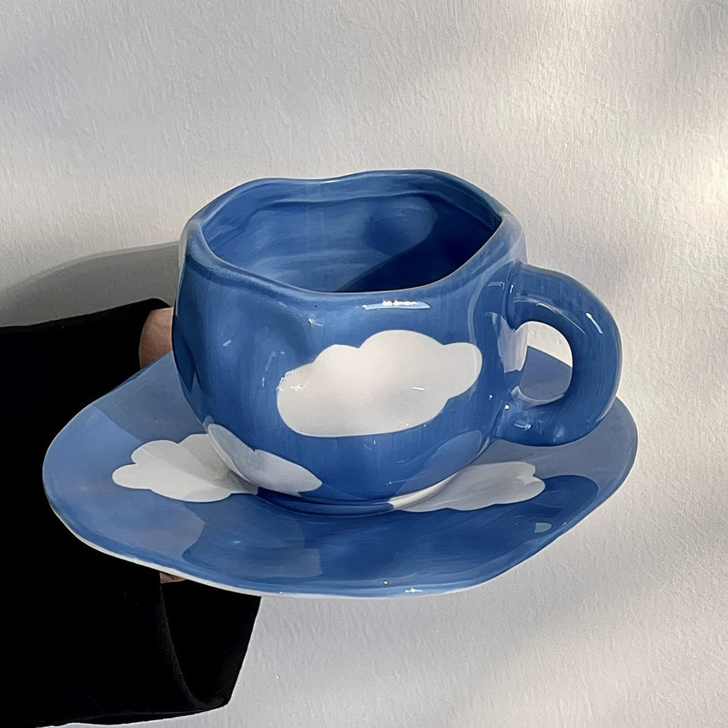 Blue Sky and Clouds Ceramic Coffee Cup Set