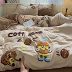 Coffee Time Embroidery Bedding Duvet Cover Set