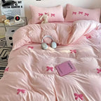 Cute Embroidered Bows Coquette Bedding Set