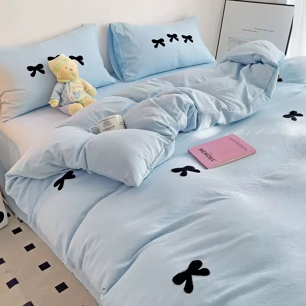 Cute Embroidered Bows Coquette Bedding Set