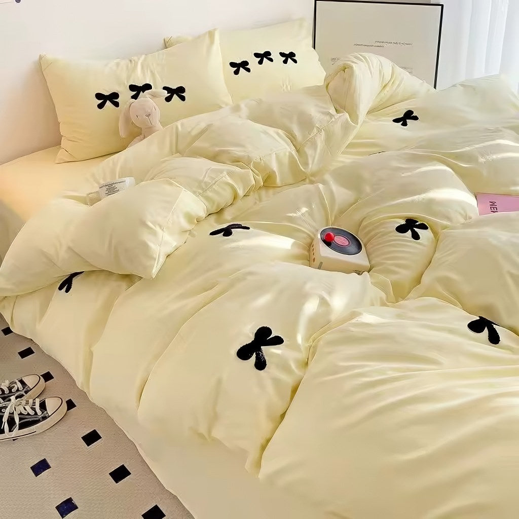 Cute Embroidered Bows Coquette Bedding Set