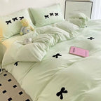 Cute Embroidered Bows Coquette Bedding Set