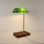 Cordless Green Glass Banker's Lamp with Wooden Tray Base