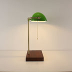 Cordless Green Glass Banker's Lamp with Wooden Tray Base