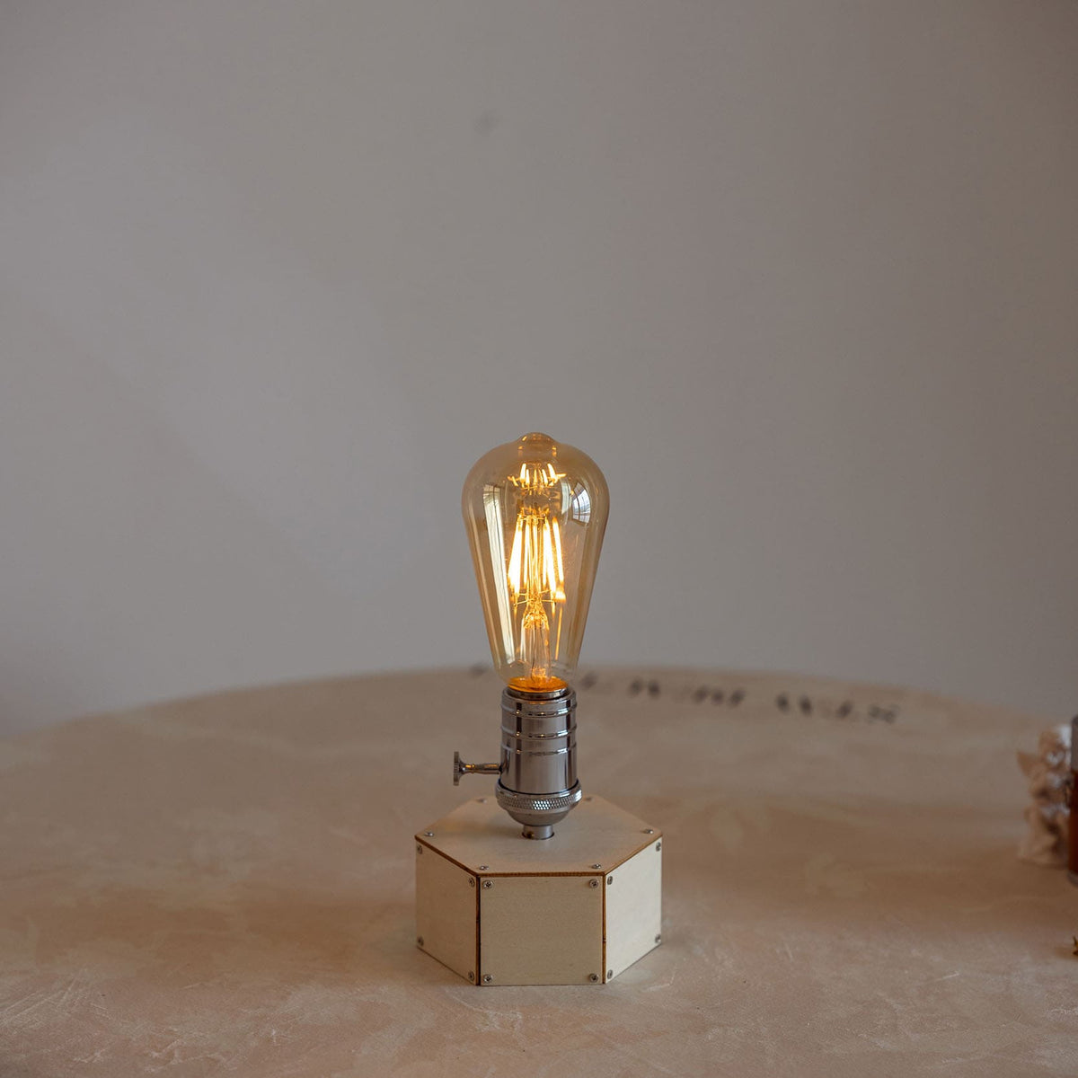 Industrial Cordless Hexagon Wood Edison Table Lamp for Bar & Restaurant