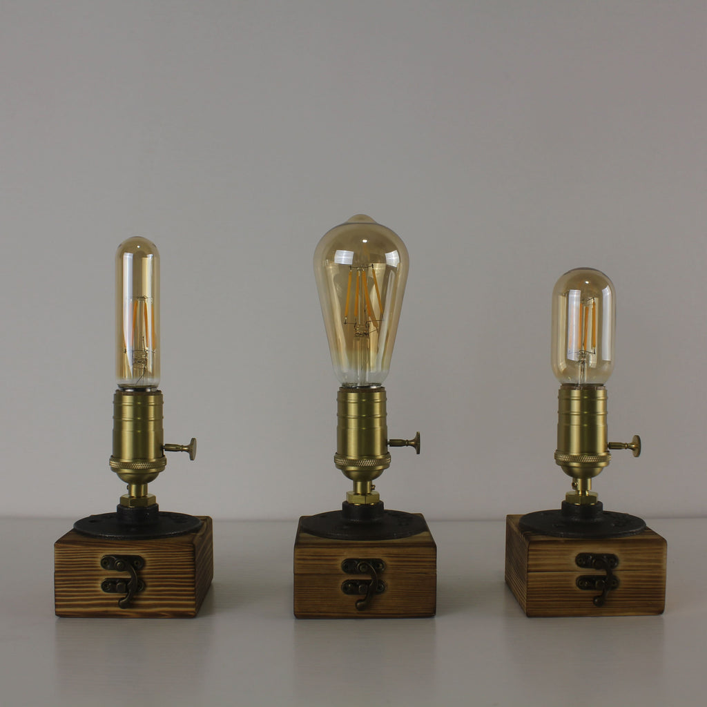 Farmhouse Cordless Wooden Edison Table Lamp for Bar & Restaurant