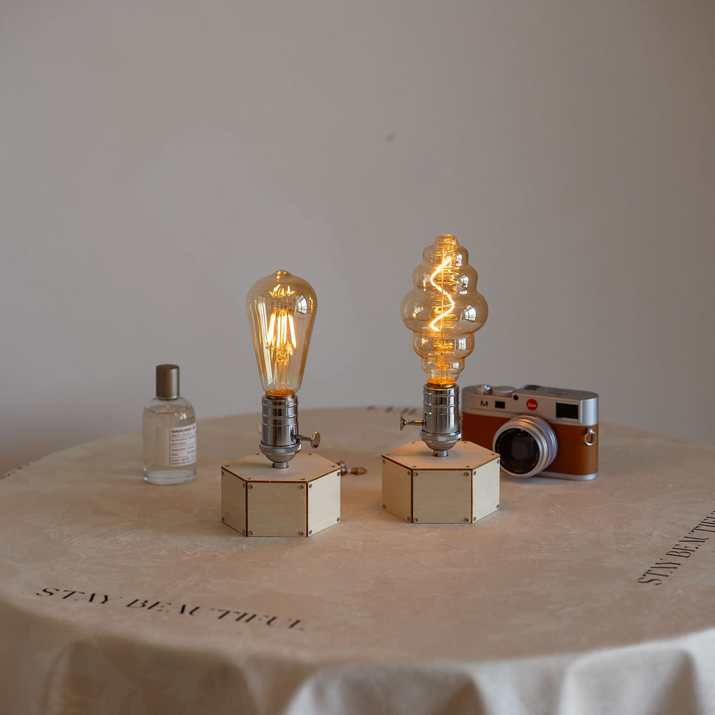 Industrial Cordless Hexagon Wood Edison Table Lamp for Bar & Restaurant