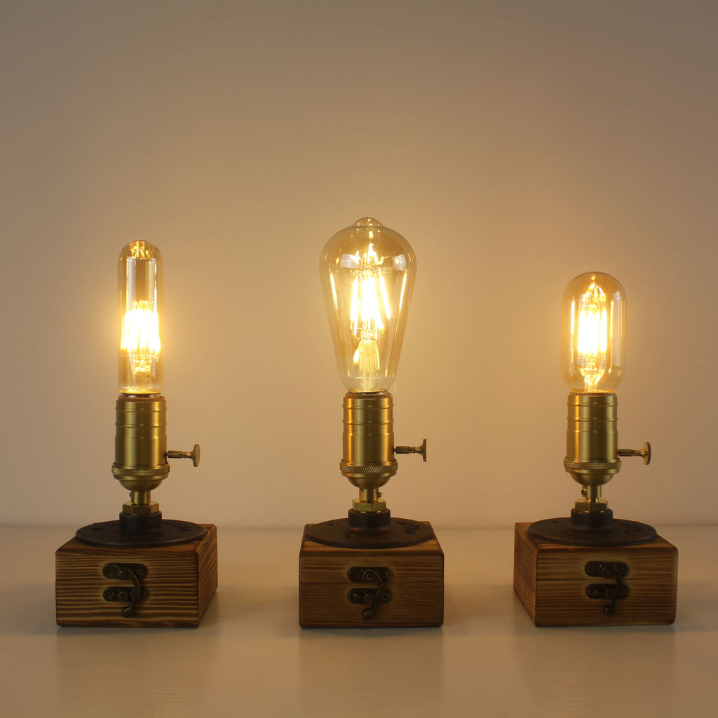 Farmhouse Cordless Wooden Edison Table Lamp for Bar & Restaurant