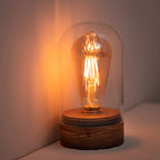 Cordless Glass Cloche Edison Table Lamp with Walnut Base for Bar & Restaurant