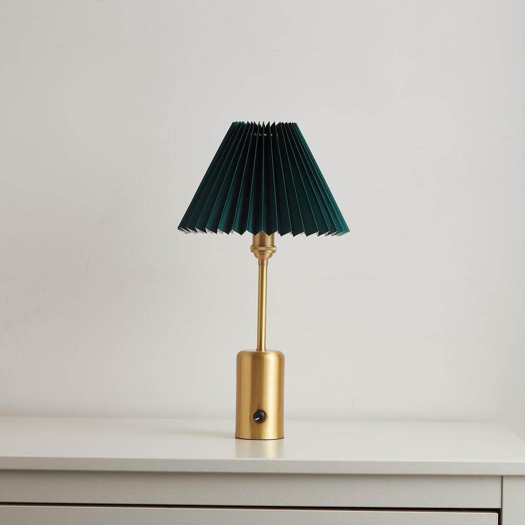 Brass Retro Cordless Table Lamp with Pleated Shade