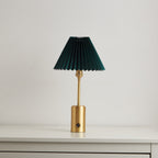 Brass Retro Cordless Table Lamp with Pleated Shade