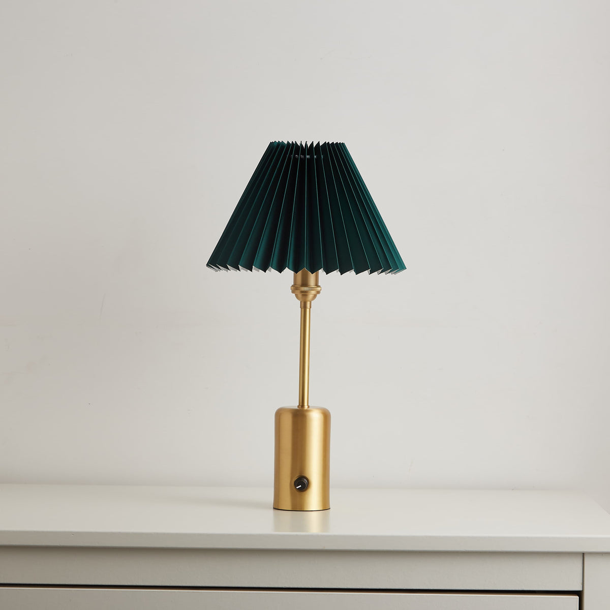 Brass Retro Cordless Table Lamp with Pleated Shade