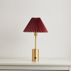 Brass Retro Cordless Table Lamp with Pleated Shade