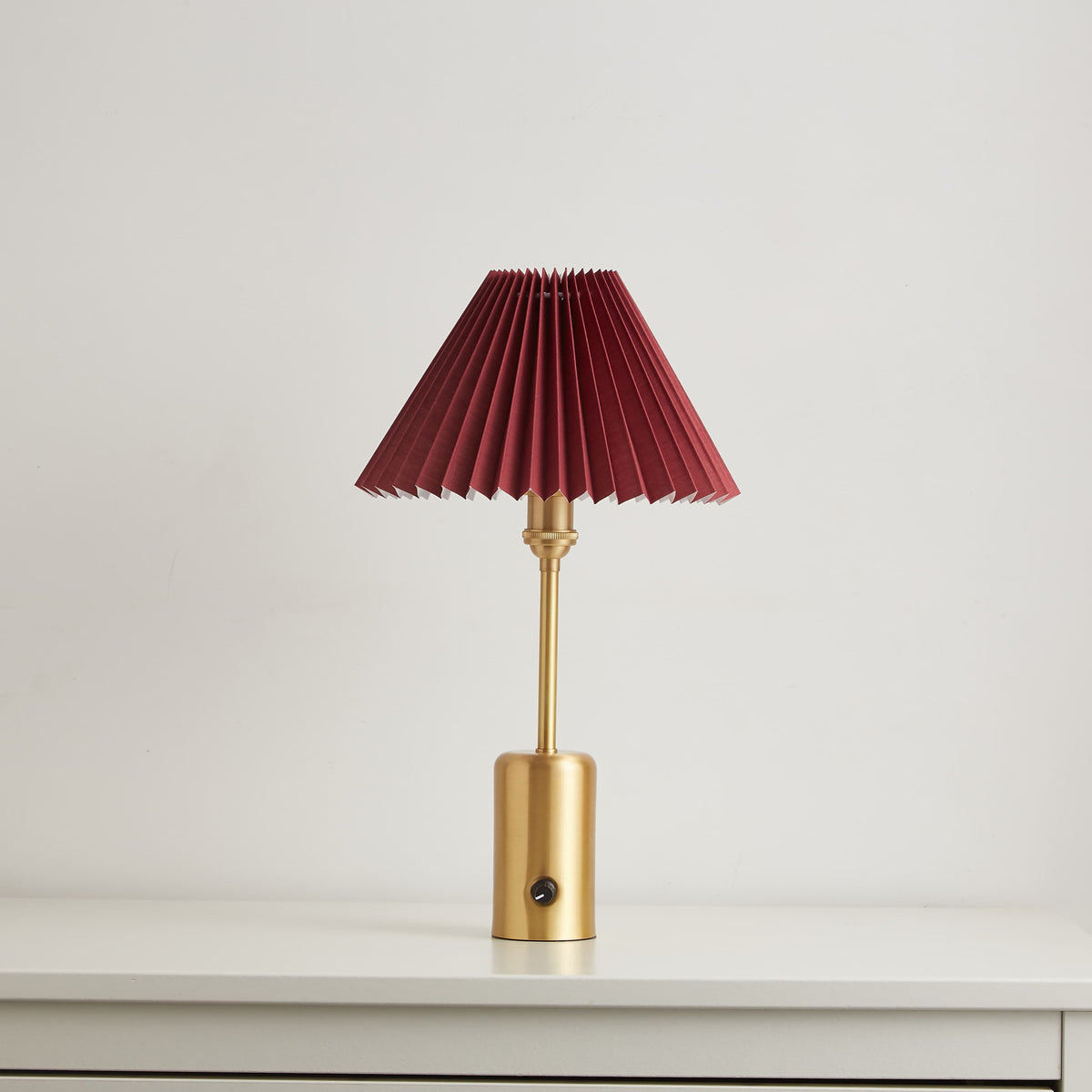 Brass Retro Cordless Table Lamp with Pleated Shade